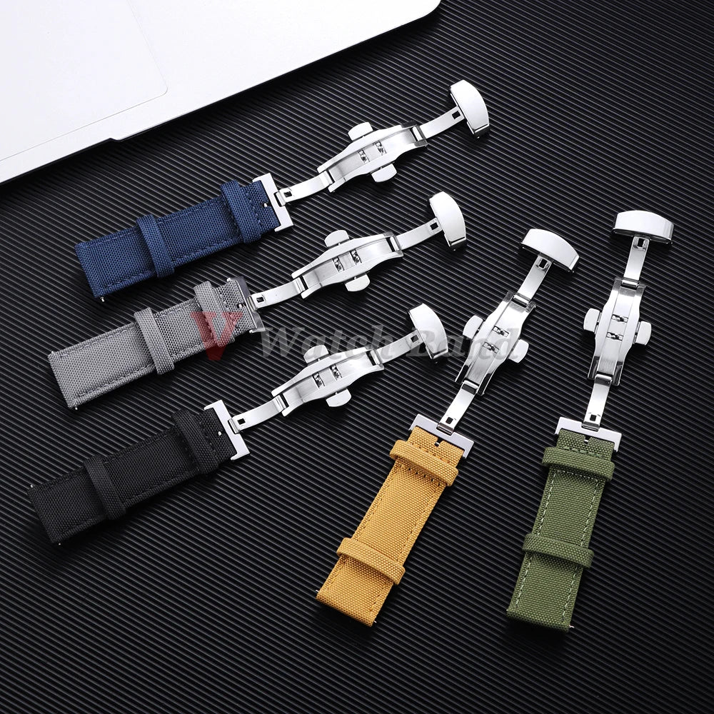 Sailcloth Strap 20mm 22mm for Rolex Nylon Watch Band for Seiko Men Sport Business Quick Release Green Butterfly Buckle Wristband