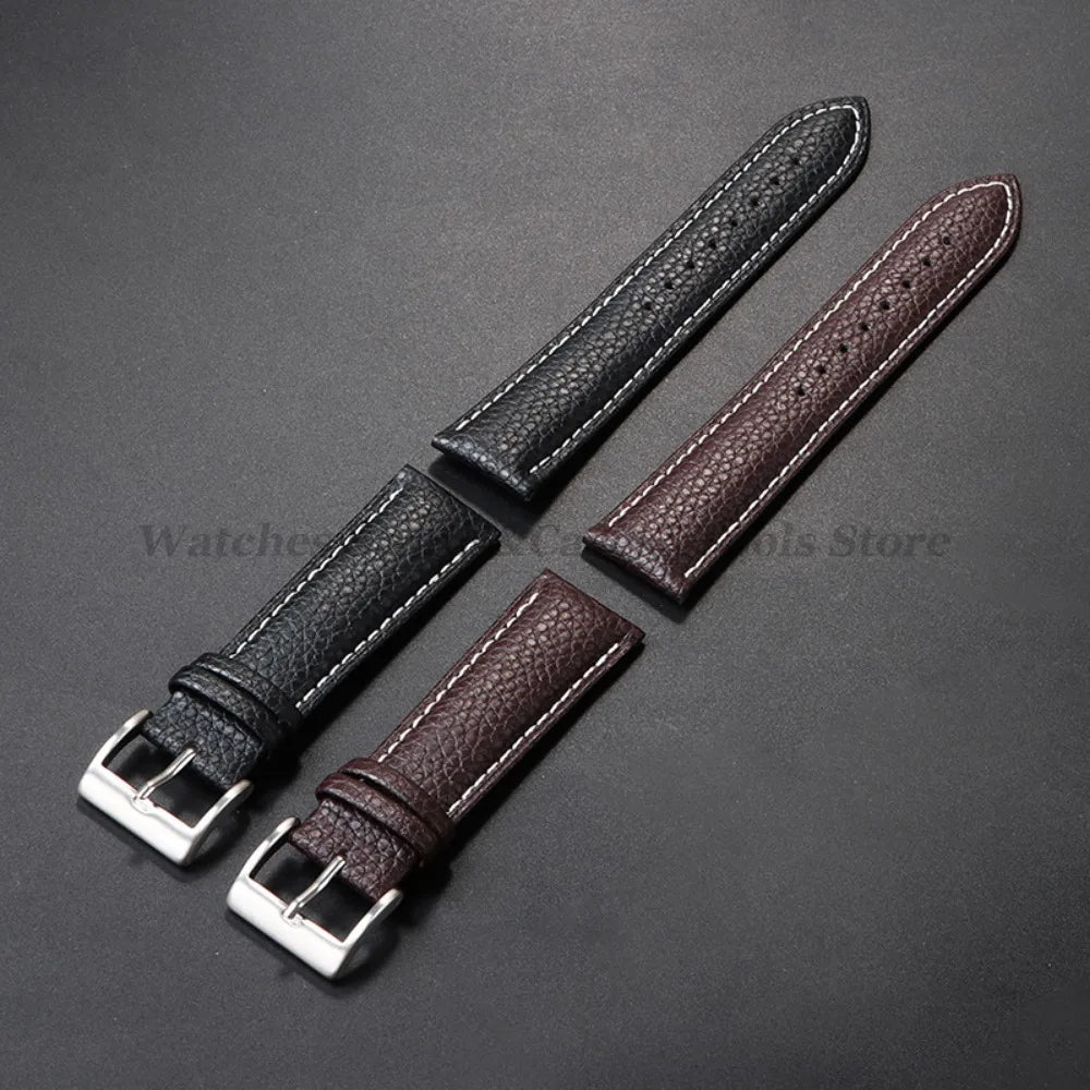 Litchi Pattern Genuine Leather Watch Band 18mm 20mm 22mm for Samsung Galaxy Watch 7/6/5/4 40 44mm Men Women Replacement Straps