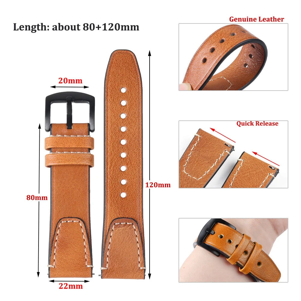 Retro Genuine Leather Watchband for Seiko Snxs79 Watch Straps Men Women for Rolex Oyster 18mm 20mm 22mmWrist Belt Bracelet
