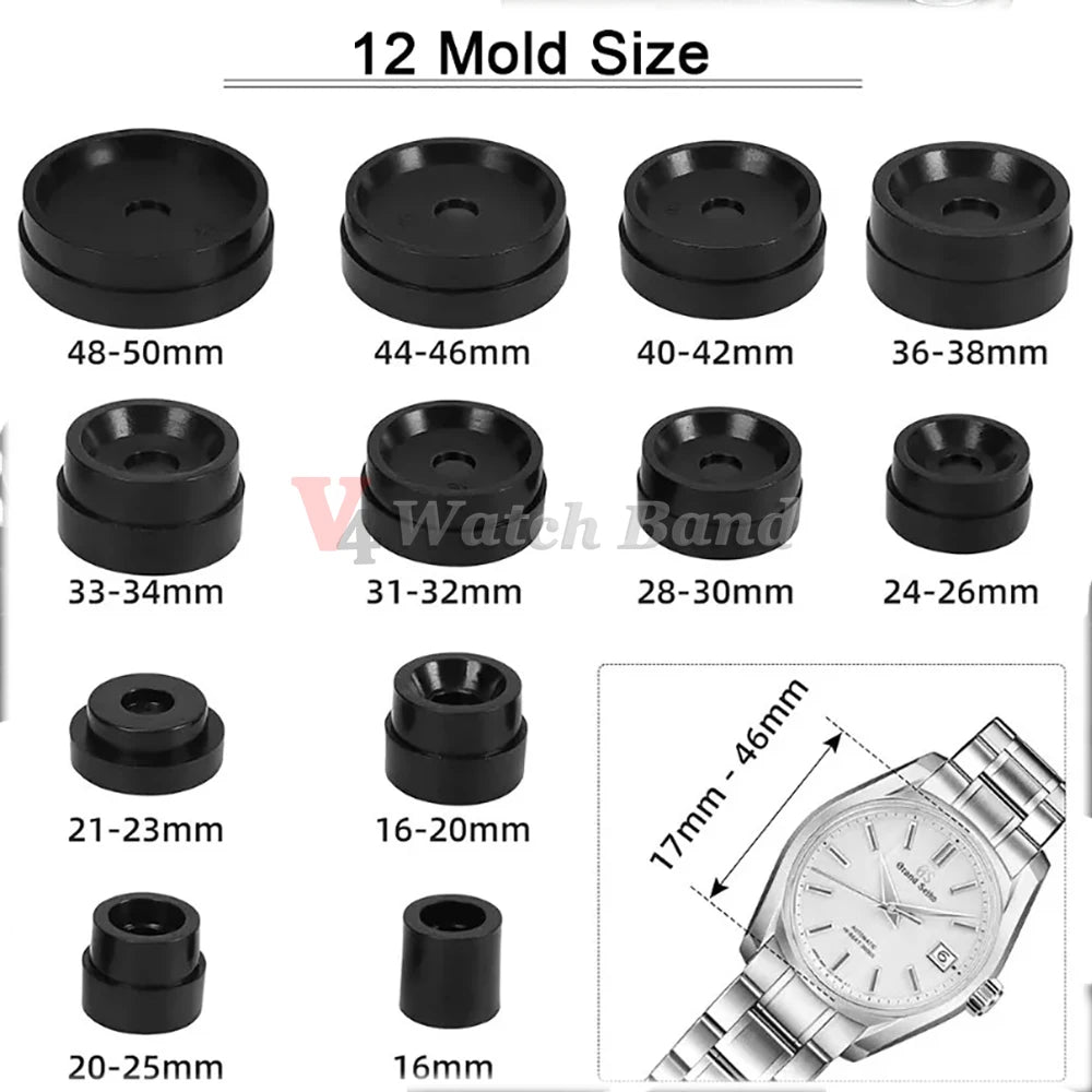 12pcs/18pcs/set Professional Watch Press Set Watch Back Case Closing Tool & Fitting Dies Watch Repairing Tool 18pcs Die Kit