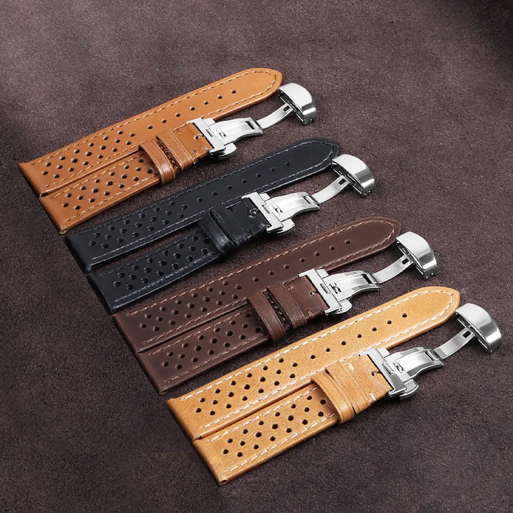 Genuine Cowhide Leather Strap for Samsung Galaxy Watch 6 5 4 Breathable Retro Wristband for Seiko Bracelet for Omega 18/20/22mm