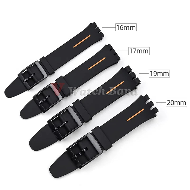 16mm 17mm 19mm 20mm Soft Silicone Watch Band for Swatch Rubber Strap Sports Replacement Wrist Bracelet Men Women Accessories