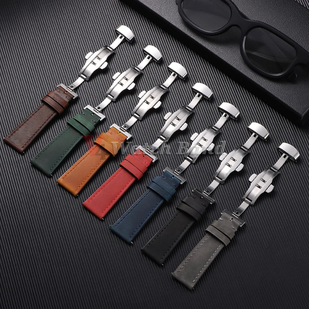 19mm 21mm Genuine Calfskin Leather Watchband for Omega Business Belt for Seiko 18/20/22/24mm Butterfly Buckle Brown Watch Straps