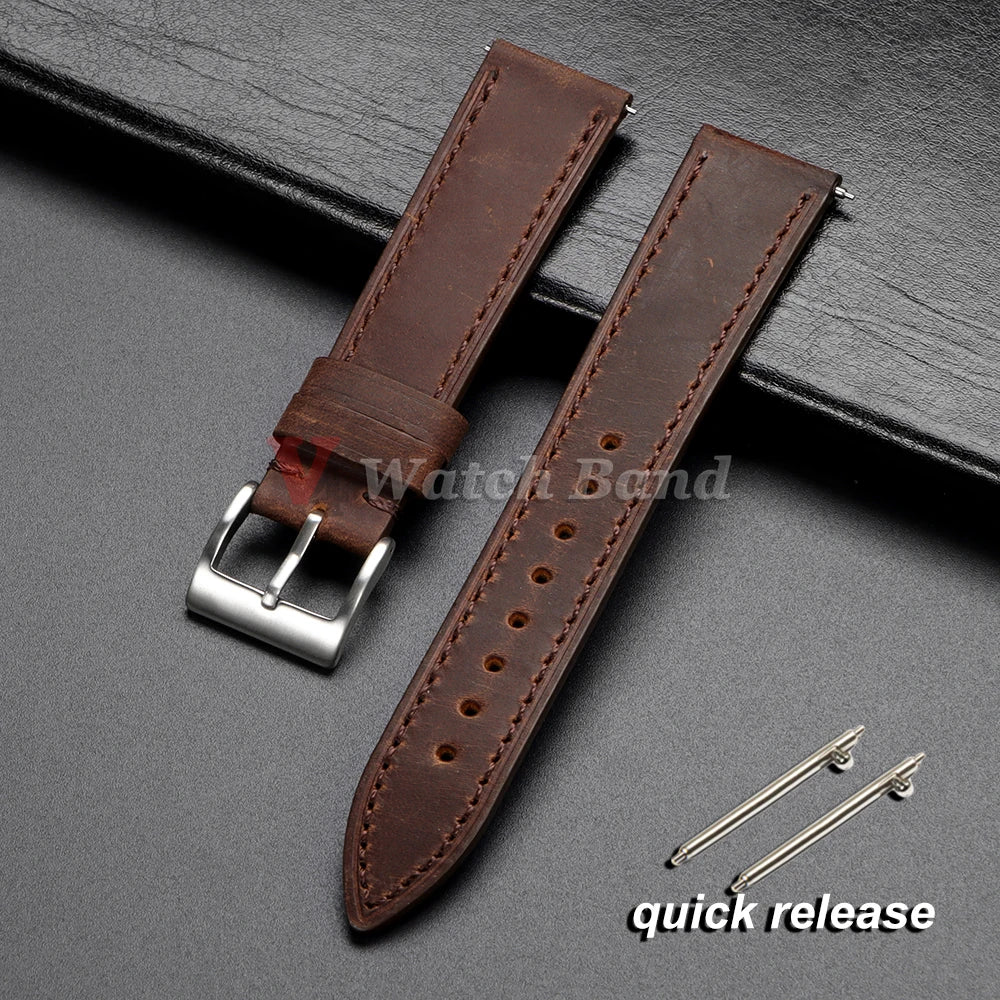 Genuine Cowhide Watch Strap 18mm 19mm 20mm 21mm 22mm 24mm for Samsung Galaxy Watch 7/6/5/4 Vintage Brown Quick Release Bracelets