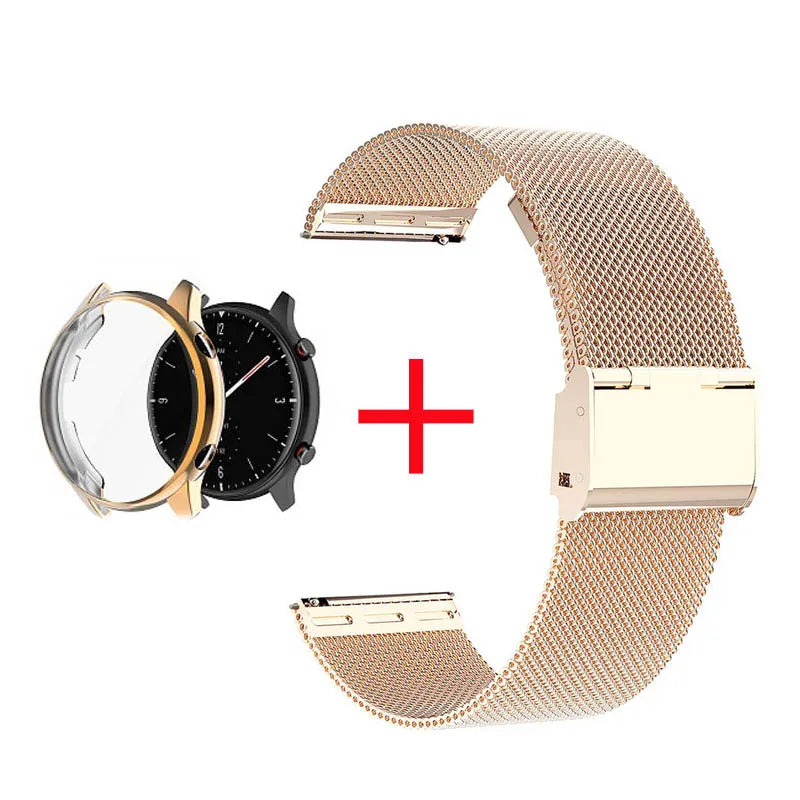 2 in 1 Case & Band For Amazfit GTR3 GTR 3 Pro Stainless Steel Strap Clear Protective Cover Bumper Set Smart Watch Accessories