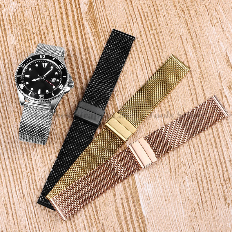 1.0mm Milanese Mesh Watch Band 3mm Thick Shark Mesh Strap Stainless Steel Quick Release Bracelet Folding Buckle18/20mm 22mm 24mm