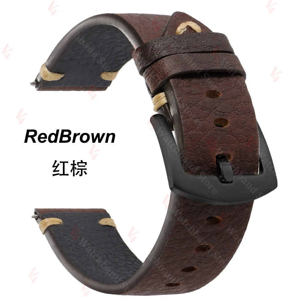 20mm 22mm Genuine Cowhide Straps for Watch Vintage Italian Distressed Leather Smart Watch Band Women Men Watch Accessories