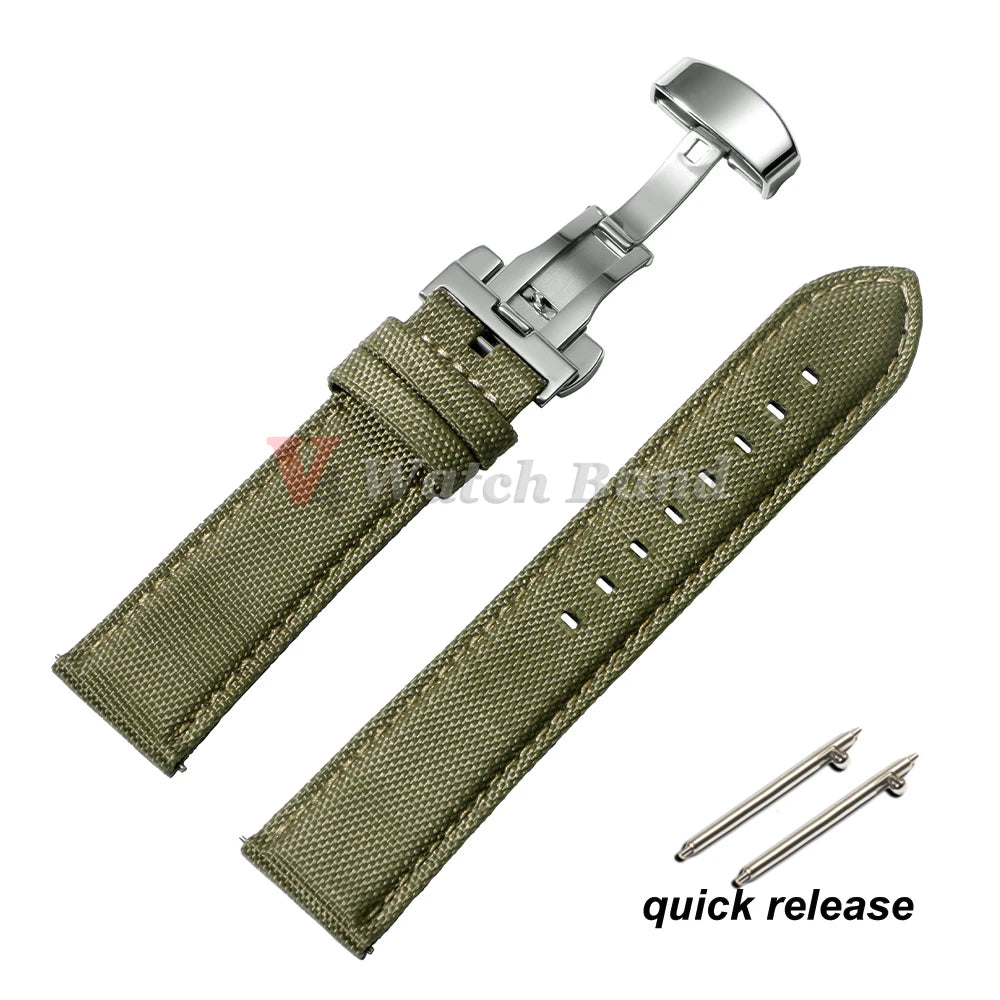 Sailcloth Watch Strap 20mm 22mm Nylon Bracelet for Omega for Seiko Business Men Women Butterfly Buckle Quick Release Watchband