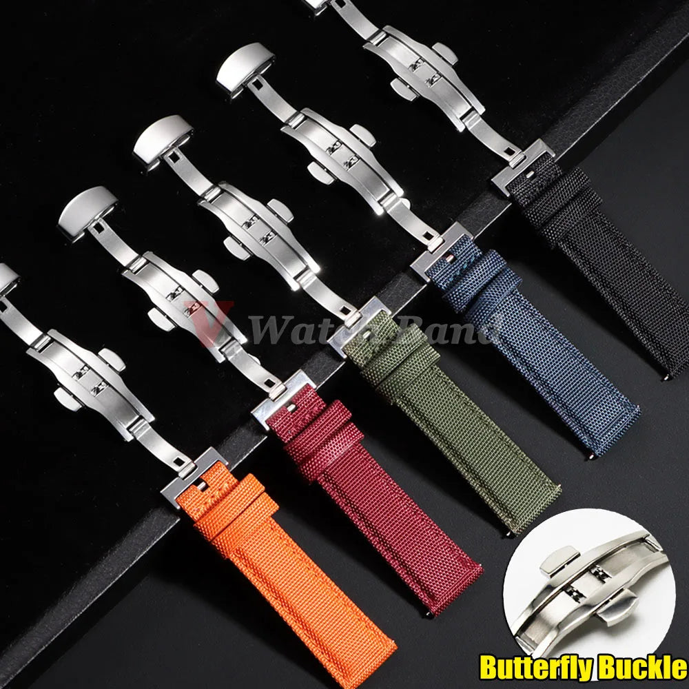 Sailcloth Watch Strap 20mm 22mm Nylon Butterfly Buckle Bracelet for Omega for Seiko Business Men Women Quick Release Watchband