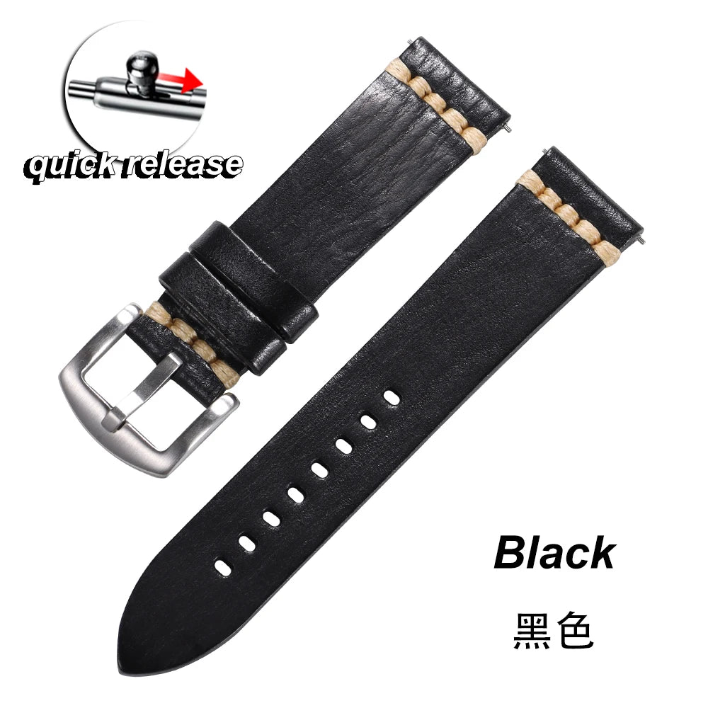 Stitching Calfskin Watch Strap 18mm 20mm 22mm 24mm for Samsung Vintage Cowhide Watchband for Tudor for Seiko Men Wrist Bracelet