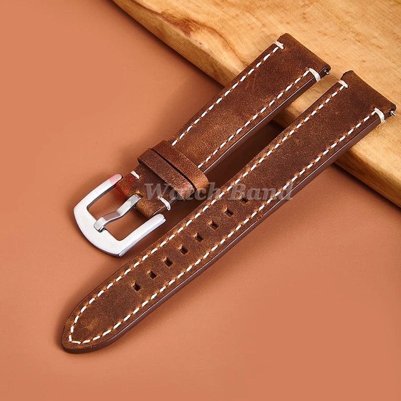 18mm 19mm 20mm 21mm 22mm 24mm Straps Retro Cowhide Watchband for Huawei Gt2/Gt3 Belt Black Yellow Brown Strap for Samsung Galaxy