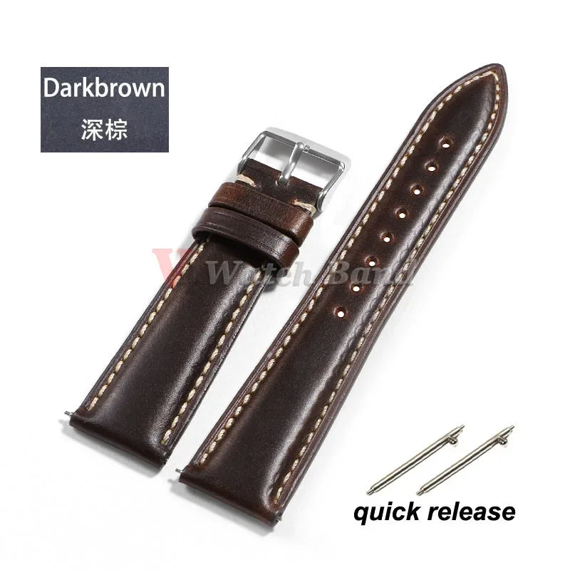 Vintage Oil Wax Genuine Cowhide Watch Strap 18mm 19mm 20mm 22mm 21mm Brown Watchbands for Samsung Galaxy Watch Band Bracelet