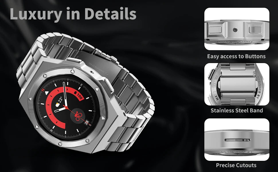 Mod Kits Case For Samsung galaxy watch 5 44mm 5pro 45mm Stainless Steel Strap Metal Cover Frame Galaxy watch 4 44mm Accessories