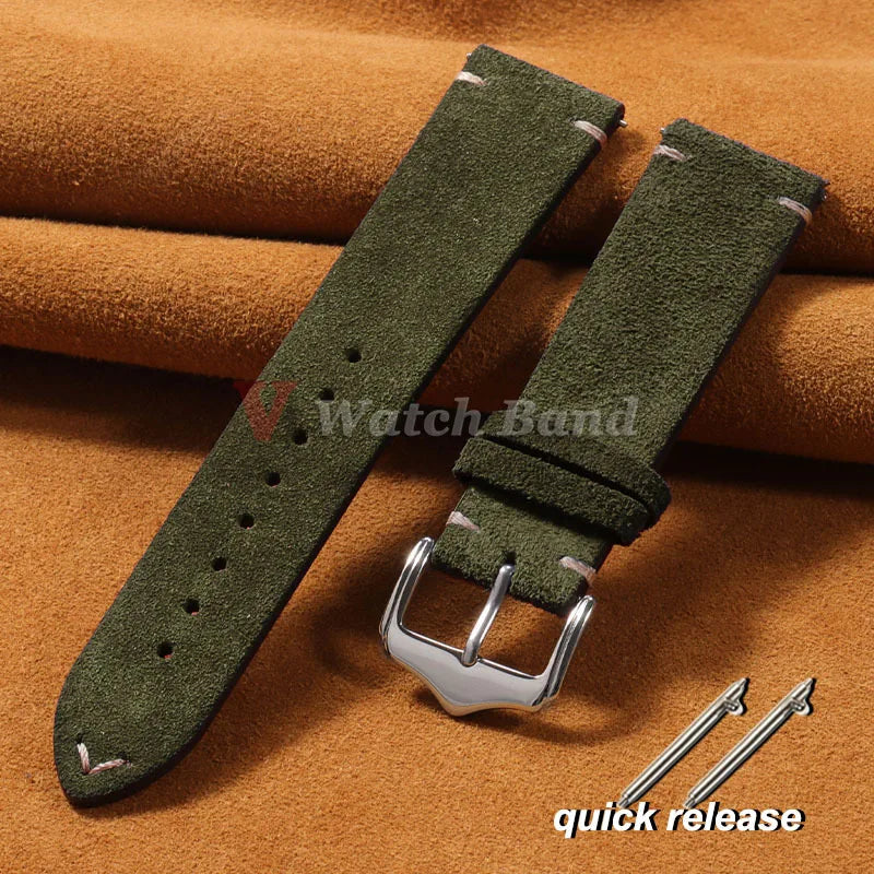 Quick Release Suede Genuine Leather Band for Omega 18/20/22mm for Seiko Stitching Bracelet for Huawei Watch Gt2/3 Vintage Straps
