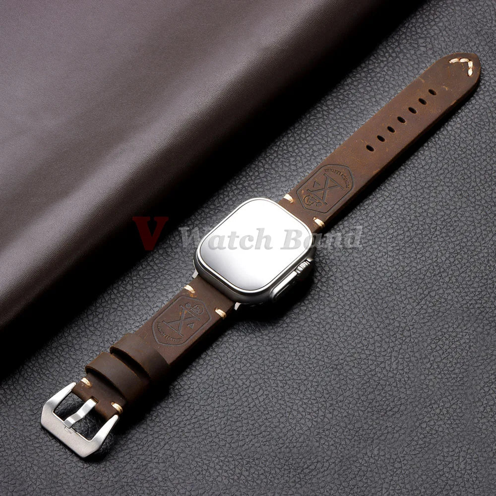 Durable Retro Leather Strap for Apple Watch Band 44mm 49mm 45mm 46mm 42mm 40mm 41mm Bracelet IWatch Series Ultra 10-9-8-7-6-5-SE