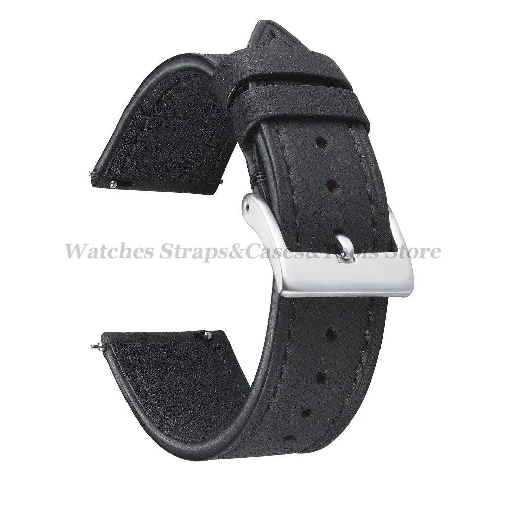 Crazy Horse Cowhide Leather Watch Strap 18mm19mm 20mm 21mm 22mm 24mm Butterfly Buckle Bracelet for Omega Smart Vintage Watchband