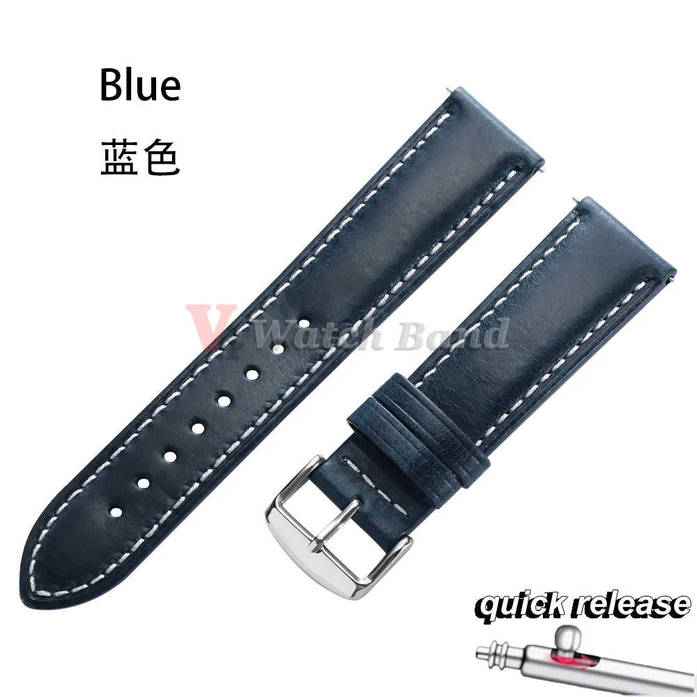 Retro Oil Wax Genuine Leather Watchband Quick Release Calfskin Strap for Seiko 18 20 22mm Wristband for Rolex Watch Accessories