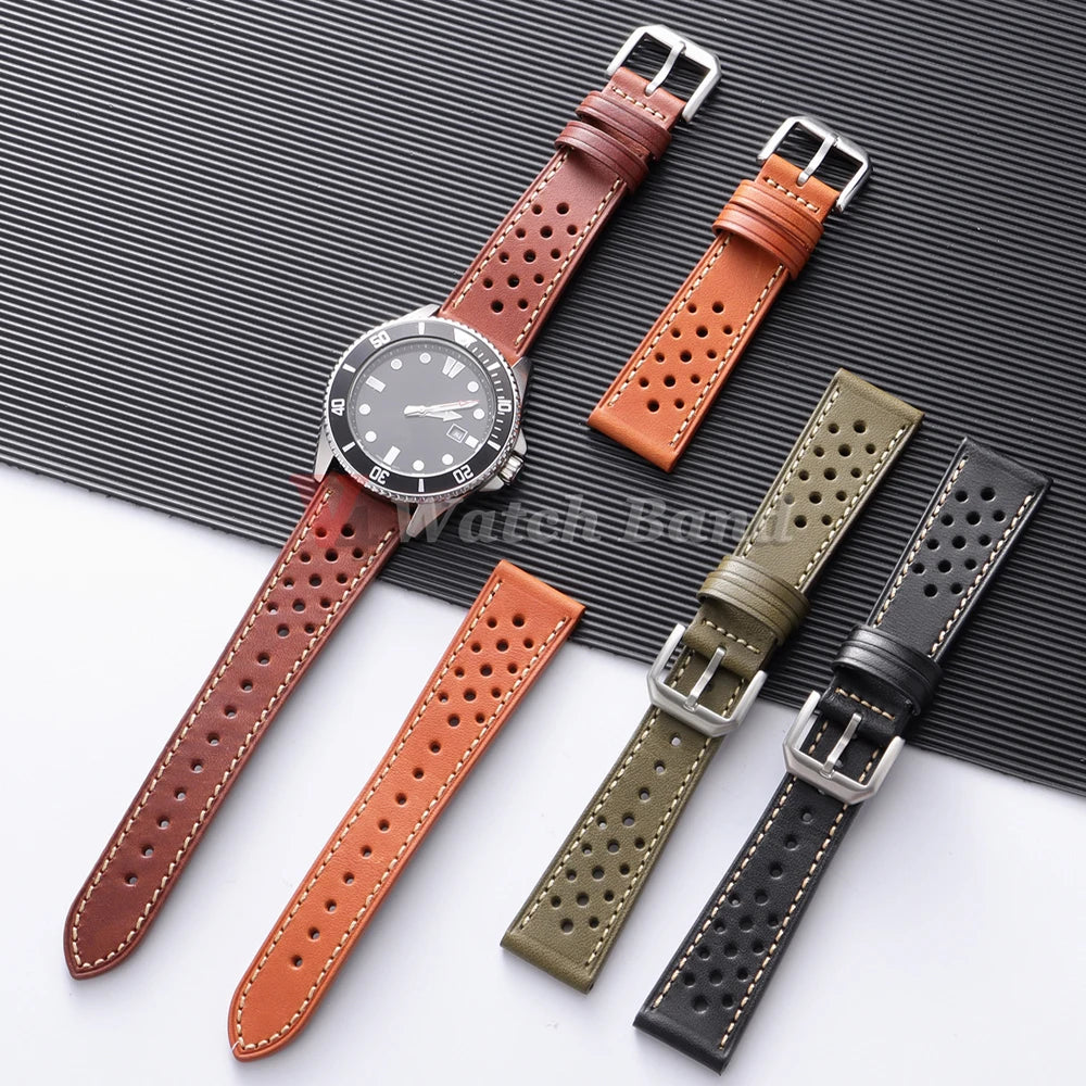 Dark Brown Watch Band Handcrafted Pueblo Italian Cowhide Strap for Omega Ventilated Design 20mm 22mm Men's Breathable Bracelets