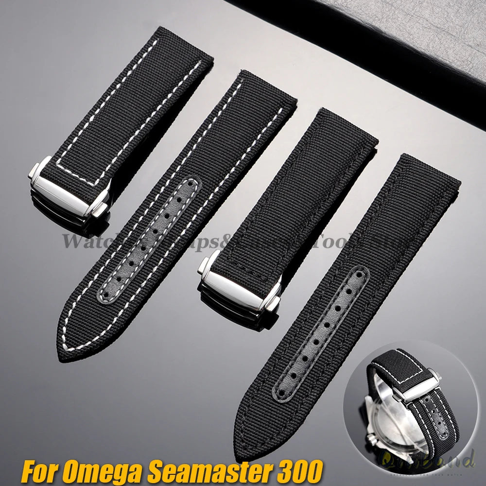 20mm 22mm Nylon Canvas Watch Band For Omega Seamaster 300 Watch Strap Folding Buckle Men Women Sport Waterproof Leather Bracelet