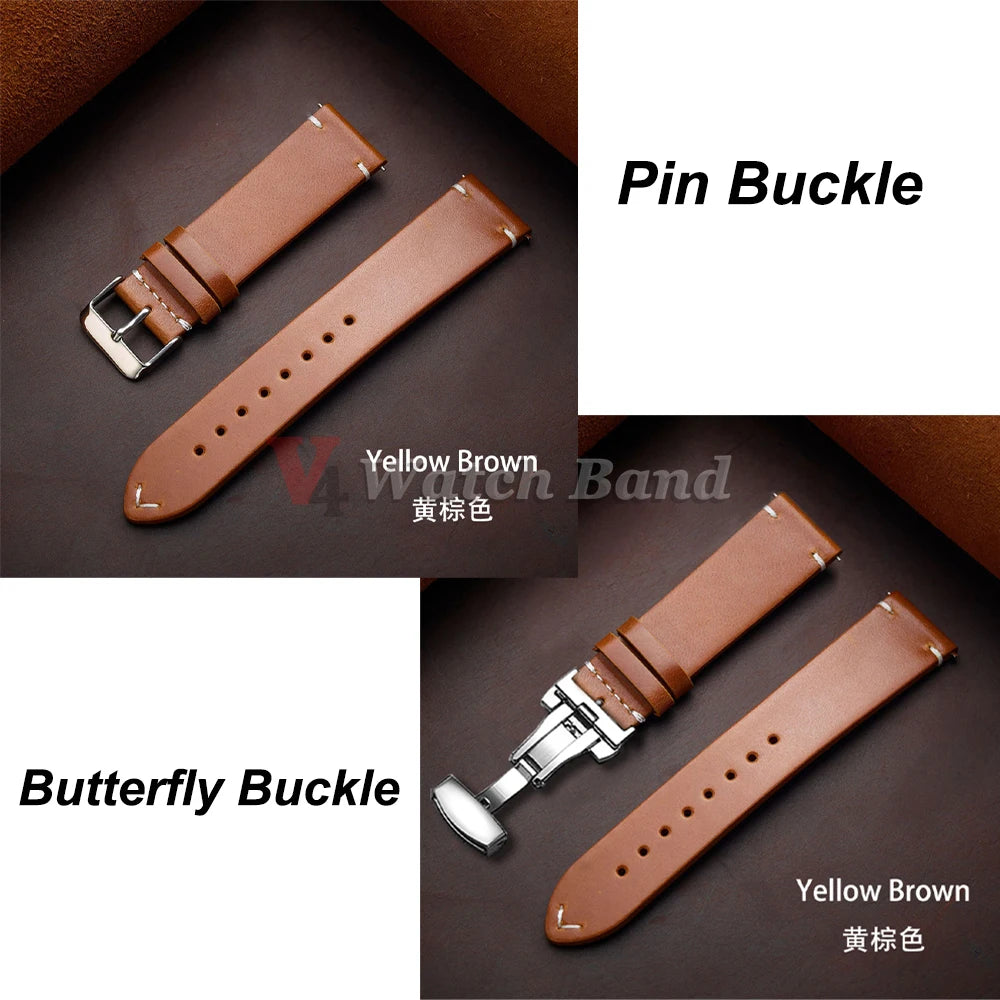18/19/20/21/22/24mm Oil Wax Genuine Calfskin Leather Strap for Omega Business Stitching Watch Band for Seiko Butterfly Buckle