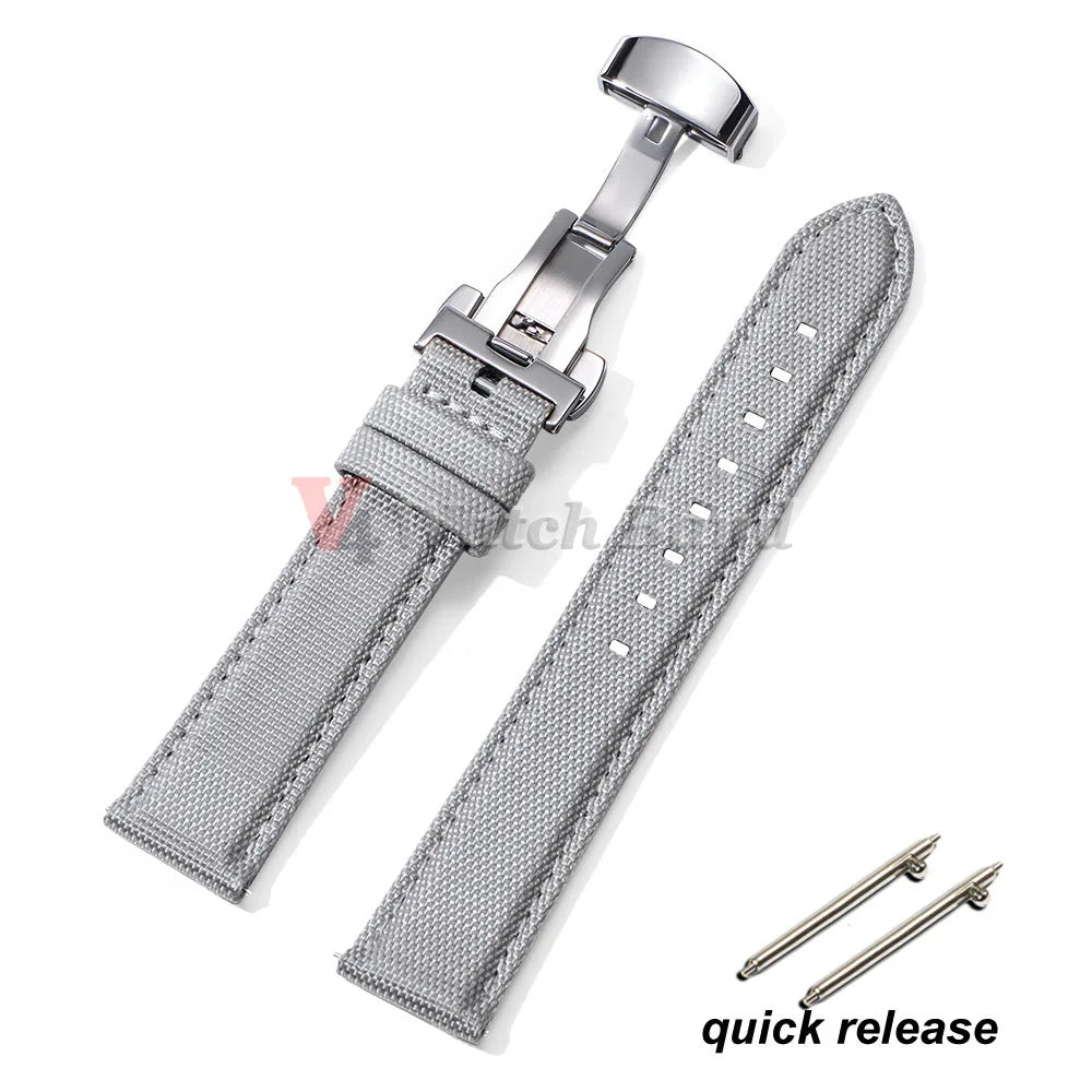 Sailcloth Watch Strap 20mm 22mm Nylon Butterfly Buckle Bracelet for Omega for Seiko Business Men Women Quick Release Watchband