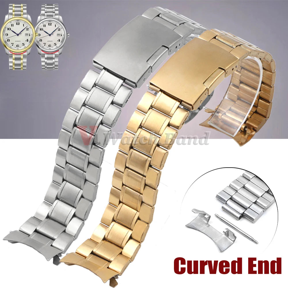 20mm 22mm Curved End Bracelet Stainless Steel Wrist Band for Seiko Wristband for Rolex Men Women Watch Strap Replace Accessories