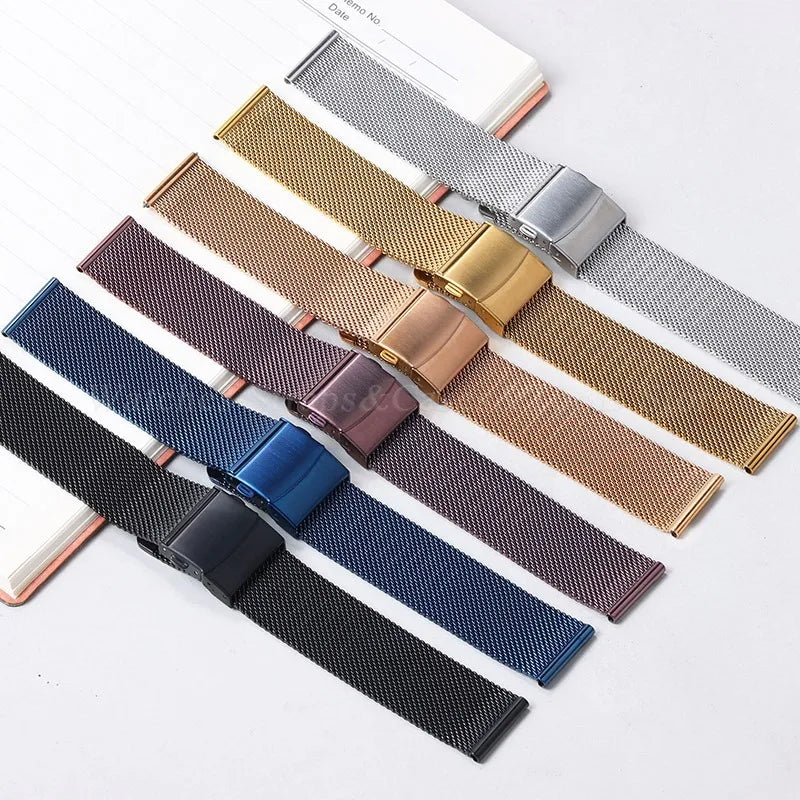 General Use Quick Release Watchband Stainless Steel Band 0.6mm Milanese Strap 12/14/16/18mm 20mm 22mm 24mm for Omega for DW Belt