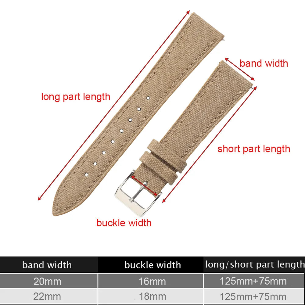 Taper Canvas Sailcloth Watch Strap 20mm 22mm Handcrafted Fabric Quick Release Watchband for Omega for Seiko