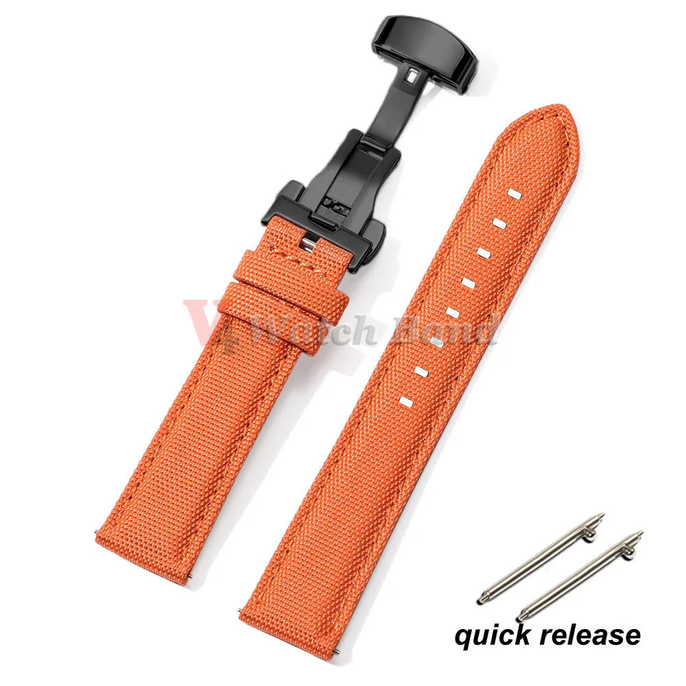 Sailcloth Watch Strap 20mm 22mm Nylon Butterfly Buckle Bracelet for Omega for Seiko Business Men Women Quick Release Watchband