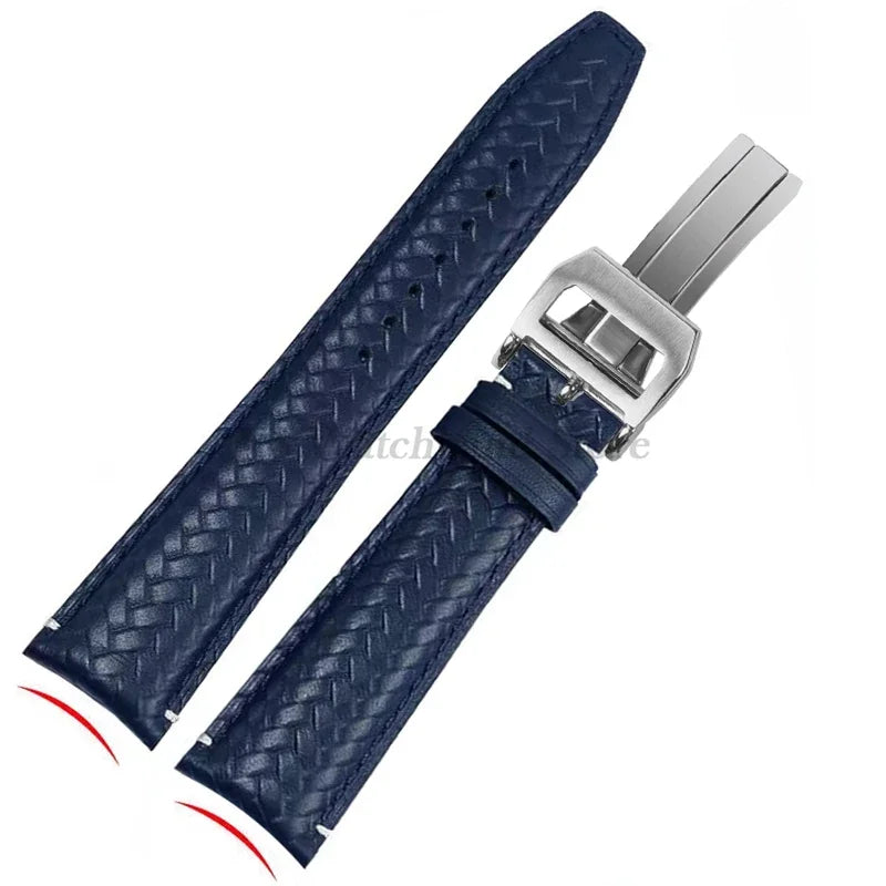 Watch Band for IWC Pilot Series Curved End Woven Leather Watchband for Omega Genuine Cowhide Bracelet 20mm 22mm