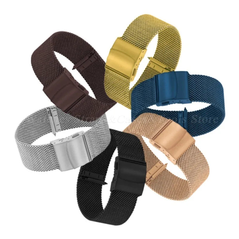 General Use Quick Release Watchband Stainless Steel Band 0.6mm Milanese Strap 12/14/16/18mm 20mm 22mm 24mm for Omega for DW Belt