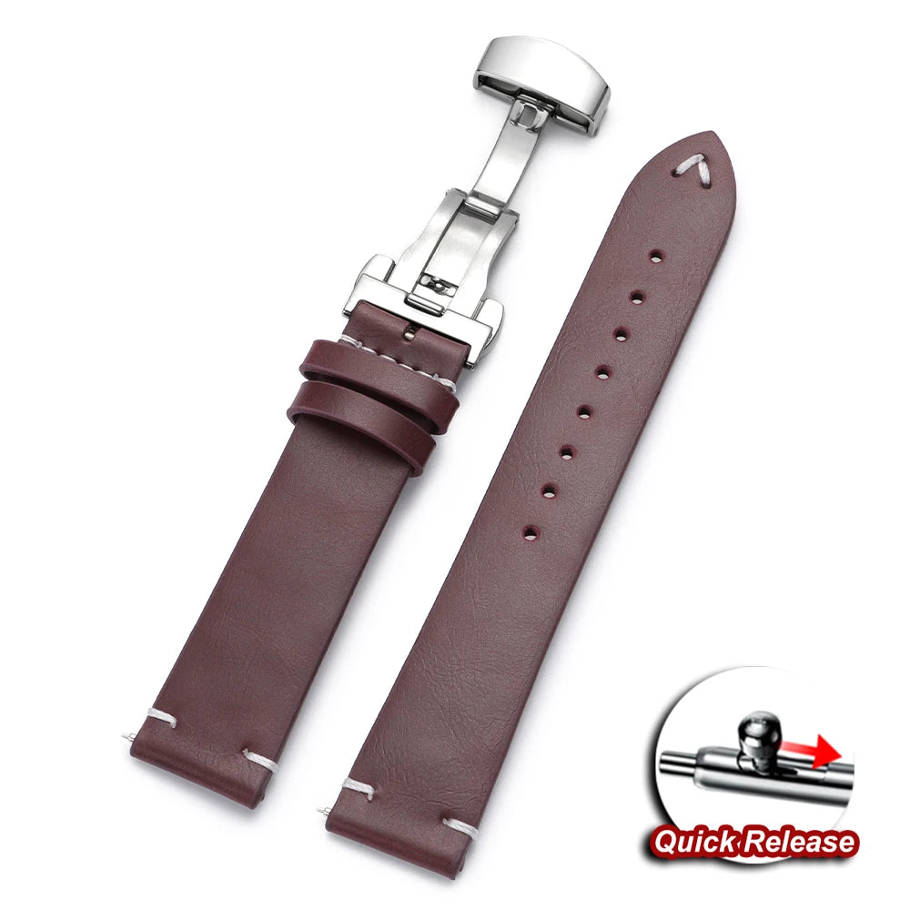 Quick Release Watch Strap 22mm 20mm 18mm Butterfly Buckle Stitching Brown Strap Calfskin Watchband for Omega Business for Seiko