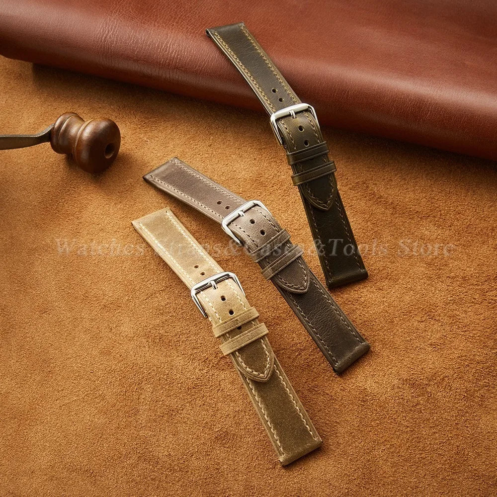 Vintage Genuine Leather Watchband Soft Cowhide Oil Wax Watch Strap for Omega 18mm 20mm 21mm 22mm for Huawei Watch Gt3/Gt4 Belt