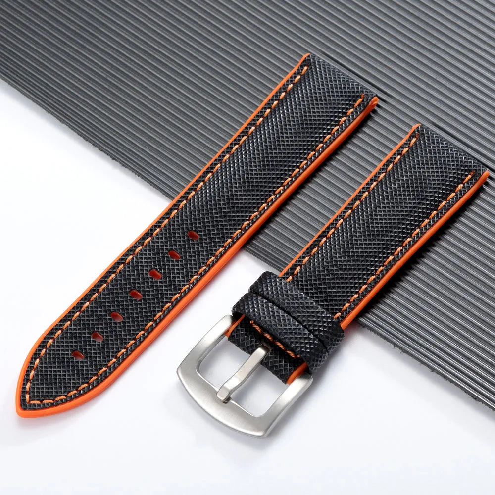 Carbon Fiber Nylon Plaid Silicone Strap 20mm 22mm 24mm for IWC for Casio for Seiko for Omega Rubber Watchband Universal Bracelet