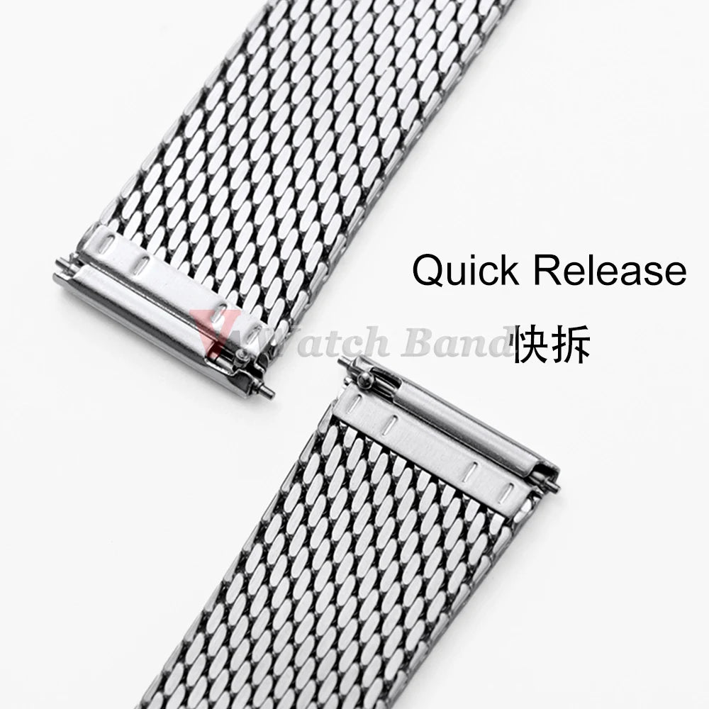 For Omega Seamaster 20mm Silver Mesh Bracelet Flat Interface Stainless Steel Watch Strap 20MM for Omega 007 Breathable Design