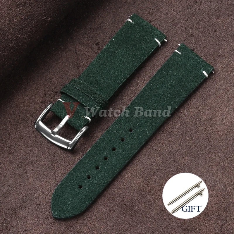 20mm 22mm Quick Release Watch Band Genuine Suede Leather Watch Strap Vintage Brown Grey Watchbands Wristband Men Accessories