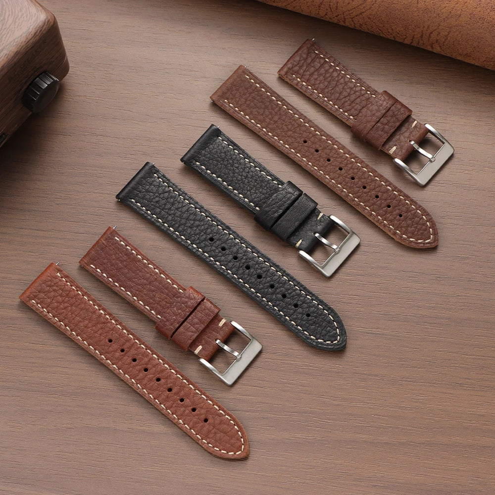 Genuine Cowhide Watch Strap for Samsung Galaxy Watch 6 5 4 Soft Dark Brown Retro Wristband for Seiko 20mm 22mm 24mm Bracelet