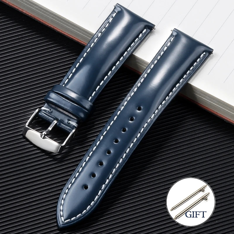 Polished Cowhide Strap for Omega 20mm 22mm Stitching Wrist Bracelet for Seiko Polish Vintage Watch Band for Citizen