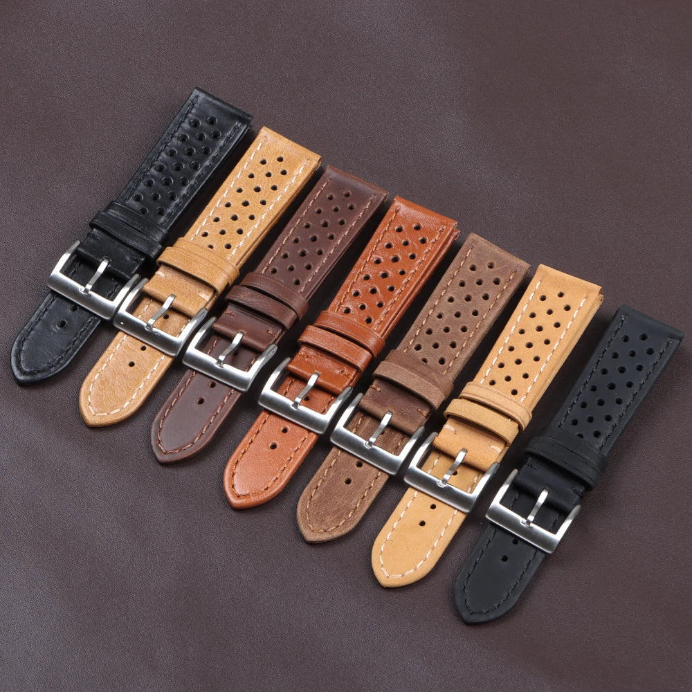 Genuine Cowhide Leather Strap for Samsung Galaxy Watch 6 5 4 Breathable Retro Wristband for Seiko Bracelet for Omega 18/20/22mm