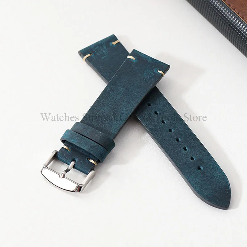 Crazy Horse Leather Retro Watchband 18mm 20mm 21mm 22mm for Seiko for Rolex Men Women Bracelet for Samsung Galaxy Watch 3/4/5/6