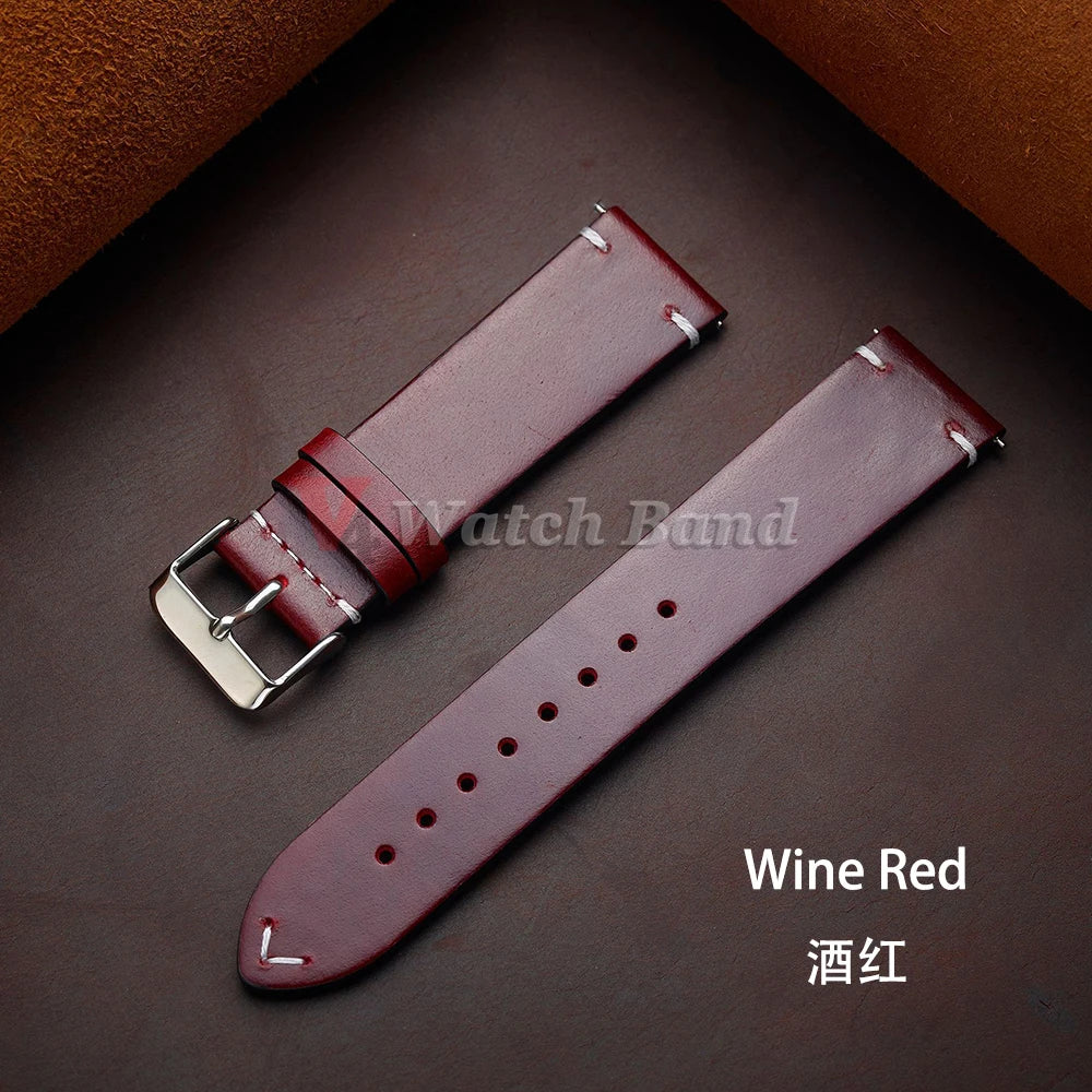Stitching Oil Wax Cowhide Strap for Omega 18/19/20/21/22/24mm Bracelet for Seiko Vintage Leather Watch Band Butterfly Buckle