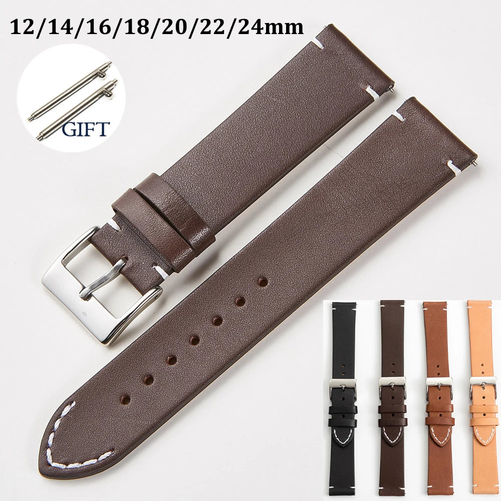 Quick Release Calfskin Genuine Leather Bracelet for Seiko for Samsung 20 22 24mm 12 14 16 18mmVintage Smart Watch Band for Omega