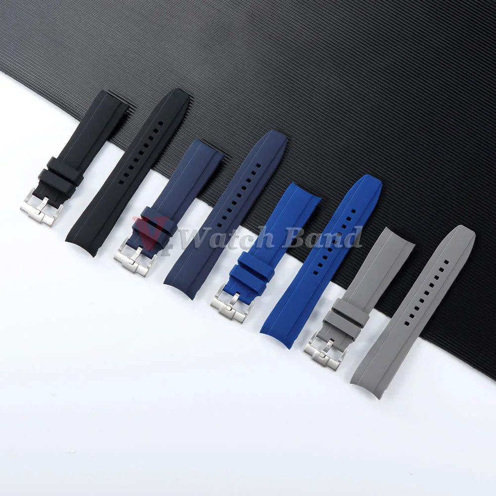 20mm 22mm Curved End Silicone Strap for Rolex for Omega for MoonSwatch Stainless Steel Gold Buckle Rubber Replacement Watch Band