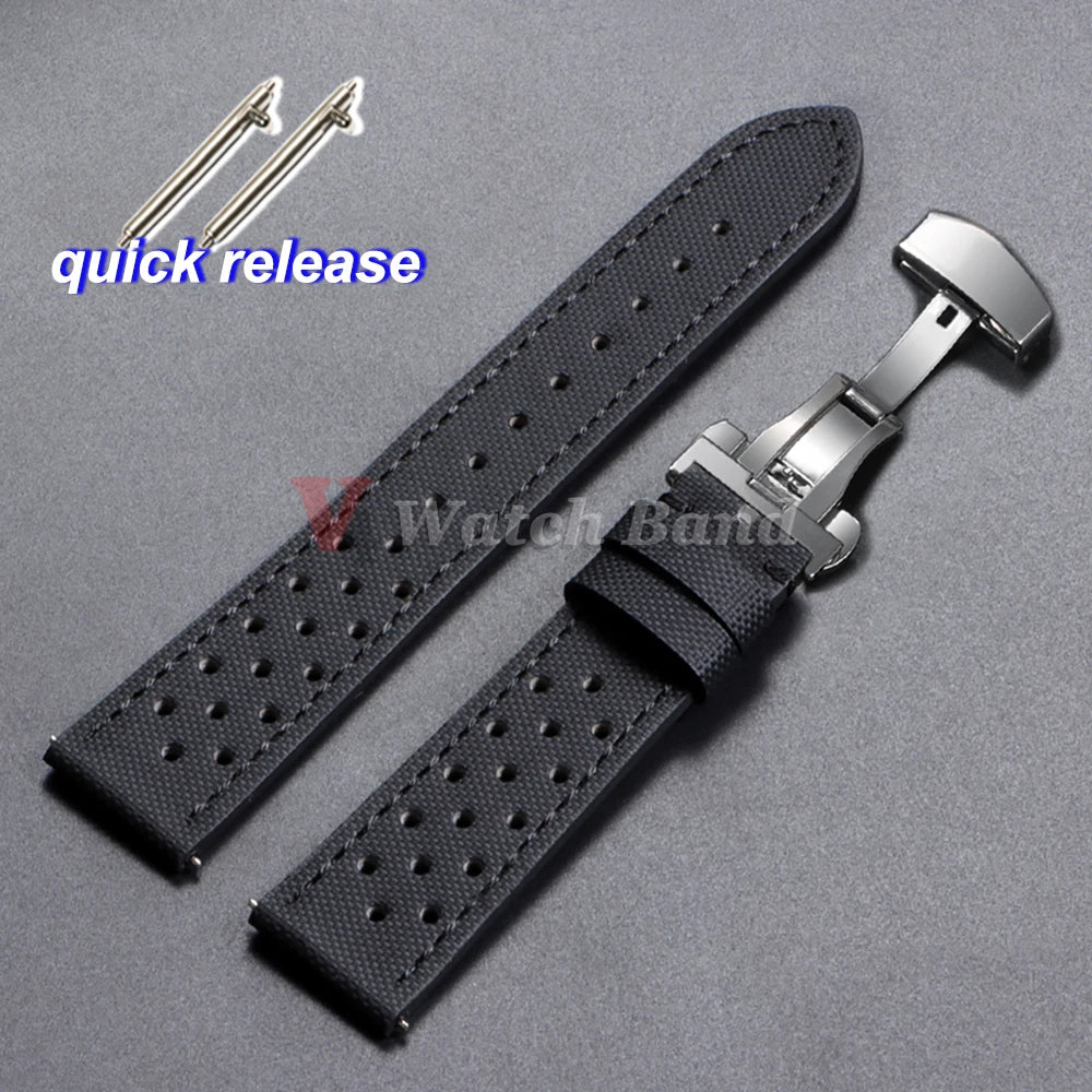 Quality Sailcloth Oxford Leather Watch Strap for Seiko for Omega 18mm 20mm 22mm Qucik Release Fabric WatchBands Butterfly Buckle