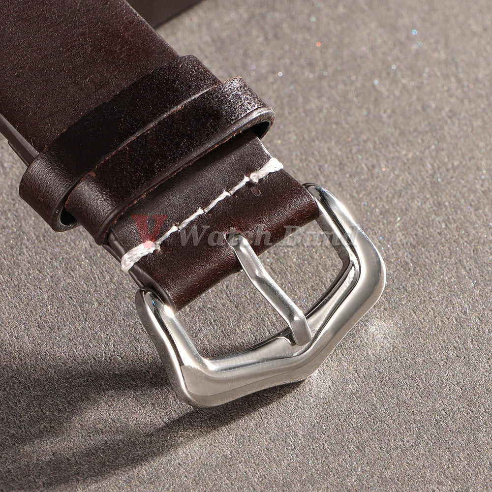 18mm 20mm 22mm Vintage Oil Wax Cowhide Watchband 19mm 21mm 24mm Replace for Omega Wristband Stitching Strap for Seiko Watch Band