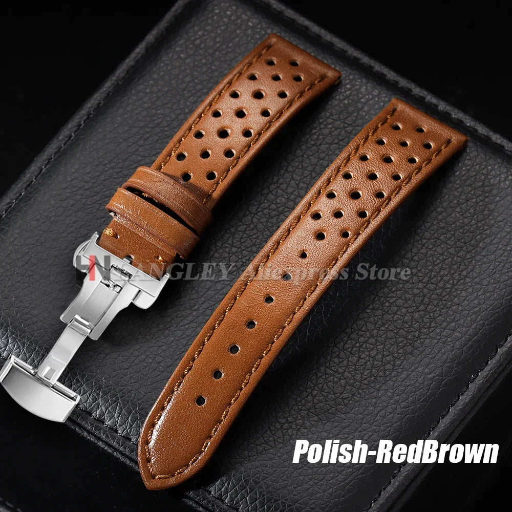 Genuine Calfskin Leather Watchband for Omega Business Wrist Band for Seiko 22mm 20mm 18mm Butterfly Buckle Breathable Men Straps