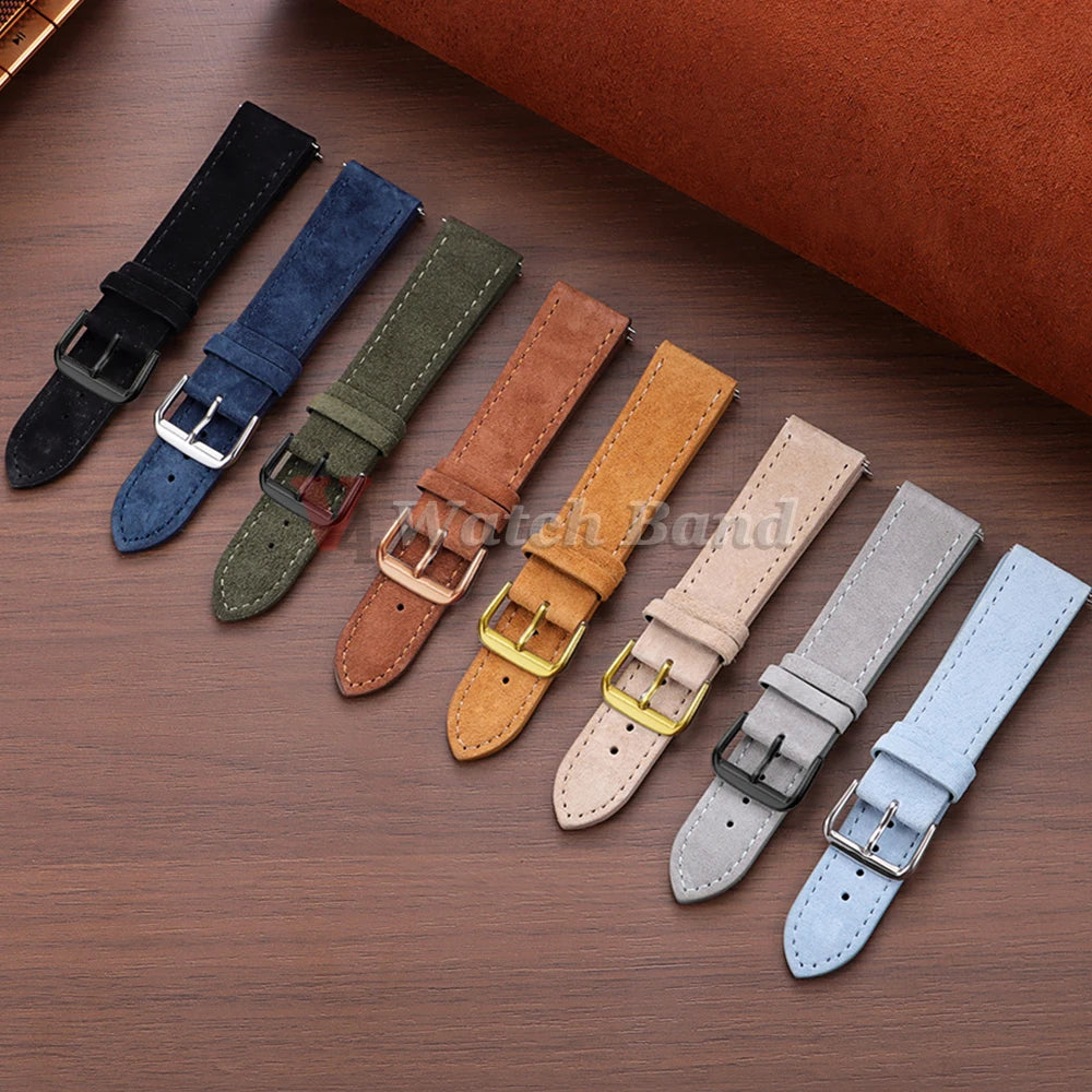 Vintage Suede Watch Strap 18 19mm 20mm 22mm for Seiko for Huawei Stitching Quick Release Bracelet for Samsung Watch 8/7/6/5/4/3