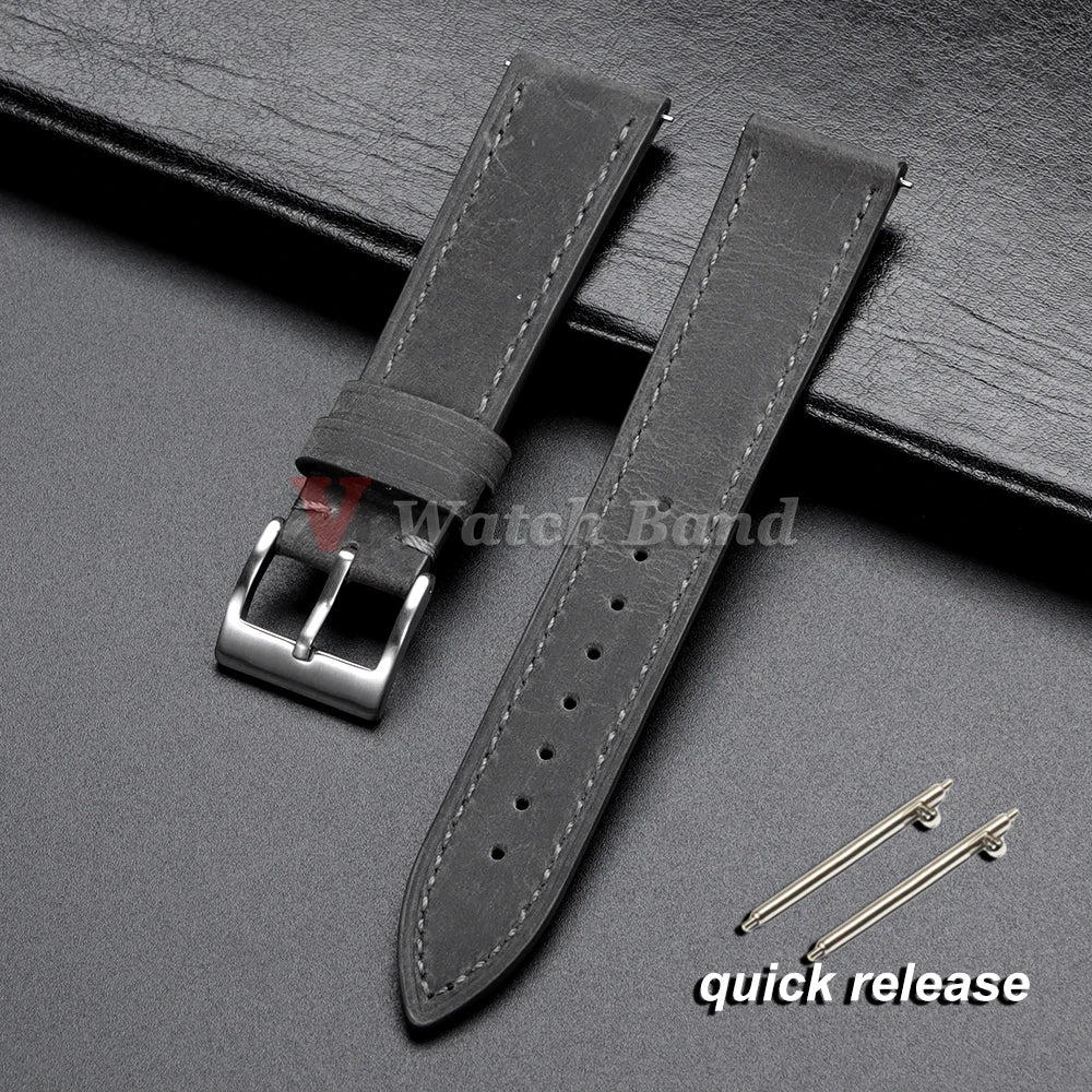 Genuine Cowhide Watch Strap 18mm 19mm 20mm 21mm 22mm 24mm for Samsung Galaxy Watch 7/6/5/4 Vintage Brown Quick Release Bracelets