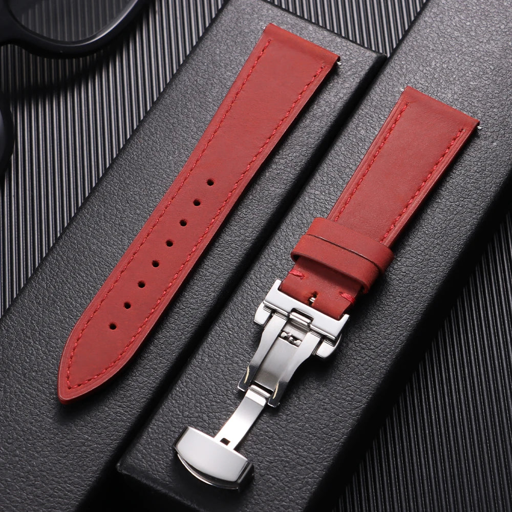 19mm 21mm Genuine Calfskin Leather Watchband for Omega Business Belt for Seiko 18/20/22/24mm Butterfly Buckle Brown Watch Straps