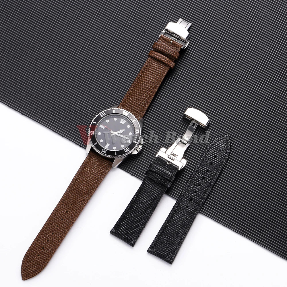 Cowhide Watch Strap 14/15/16/18/19/20/21/22mm Men Bracelet Butterfly Buckle Lizard Pattern Leather Watchband for Seiko for Omega